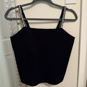 House Of Harlow 1960 Black Tank With Embellished Crystal Straps Size Large